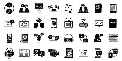 conjunto de ícones do tradutor, estilo simples vetor