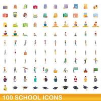 conjunto de 100 ícones da escola, estilo cartoon vetor