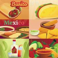 conjunto de banner de comida mexicana, estilo cartoon vetor