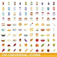 conjunto de 100 ícones universais, estilo cartoon vetor