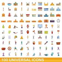 conjunto de 100 ícones universais, estilo cartoon vetor