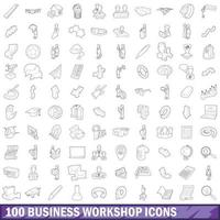 Conjunto de 100 ícones de oficina de negócios, estilo de estrutura de tópicos vetor