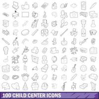 Conjunto de 100 ícones do centro infantil, estilo de contorno vetor