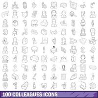Conjunto de ícones de 100 colegas, estilo de estrutura de tópicos vetor