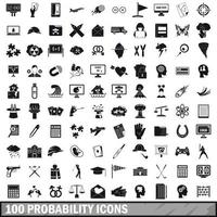 100 ícones de probabilidade definidos, estilo simples vetor