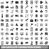 Conjunto de 100 ícones de conexão via satélite, estilo simples vetor