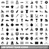 Conjunto de 100 ícones de equipe esportiva, estilo simples vetor