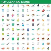 100 conjunto de limpeza, estilo cartoon vetor