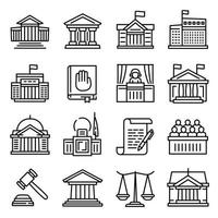 conjunto de ícones do tribunal, estilo de estrutura de tópicos vetor