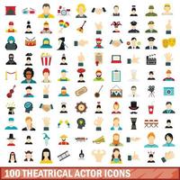 Conjunto de 100 ícones de atores teatrais, estilo simples