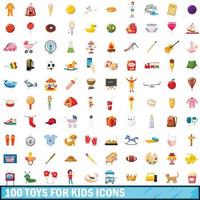 100 brinquedos para crianças conjunto de ícones, estilo cartoon