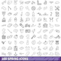 conjunto de 100 ícones de primavera, estilo de contorno vetor