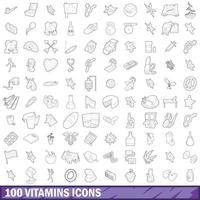 conjunto de 100 ícones de vitaminas, estilo de estrutura de tópicos vetor