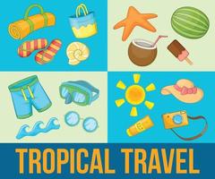 conjunto de banner de conceito de viagem tropical, estilo cartoon vetor