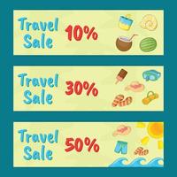 conjunto de banners de conceito de venda de viagens, estilo cartoon vetor