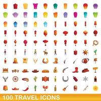 conjunto de 100 ícones de viagens, estilo cartoon vetor