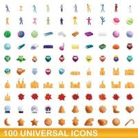 conjunto de 100 ícones universais, estilo cartoon vetor