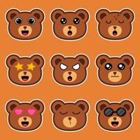 urso personagem de desenho animado com emoções diferentes. perfeito para enviar mensagens expressivas nas mídias sociais para amigos, familiares e muito mais. vetor