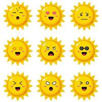 desenho de sol com emoções diferentes. vetor