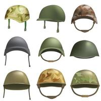 conjunto de maquete de soldado de capacete do exército, estilo realista vetor