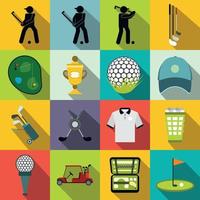 conjunto de ícones planos de golfe vetor