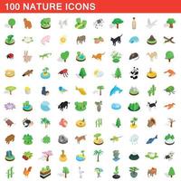 conjunto de 100 ícones da natureza, estilo 3d isométrico vetor