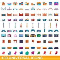 conjunto de 100 ícones universais, estilo cartoon vetor