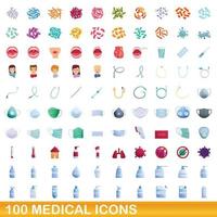 conjunto de 100 ícones médicos, estilo cartoon vetor