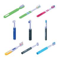 conjunto de ícones de escova de dentes, estilo isométrico