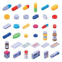 conjunto de ícones de drogas de pílula, estilo isométrico vetor