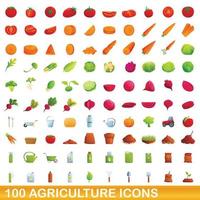 conjunto de 100 ícones de agricultura, estilo cartoon vetor