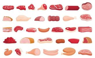 ícones de loja de carne definir vetor de desenhos animados. proteína alimentar