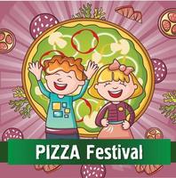 fundo de conceito de festival de pizza de crianças felizes, estilo de desenho animado vetor