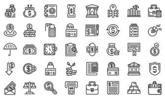 conjunto de ícones do banco, estilo de estrutura de tópicos vetor