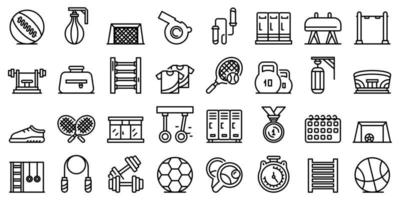 conjunto de ícones de ginásio escolar, estilo de estrutura de tópicos vetor