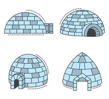 conjunto de ícones iglu esquimó, estilo de contorno vetor