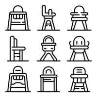 conjunto de ícones de cadeira de alimentação, estilo de estrutura de tópicos vetor