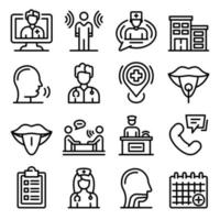conjunto de ícones de fonoaudiólogo, estilo de estrutura de tópicos vetor