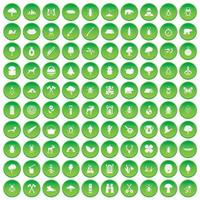 100 ícones da floresta definir círculo verde vetor