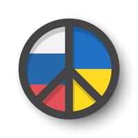 símbolo de paz com a bandeira da rússia e da ucrânia. a campanha pelo desarmamento nuclear cnd assinar . projeto plano. pacifista e sem conceito de guerra. ilustração vetorial. vetor