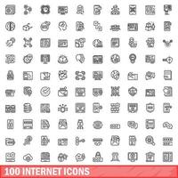 conjunto de 100 ícones da internet, estilo de contorno vetor