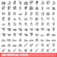 conjunto de 100 ícones médicos, estilo de contorno vetor
