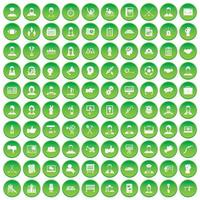 100 ícones de trabalho em equipe definir círculo verde vetor