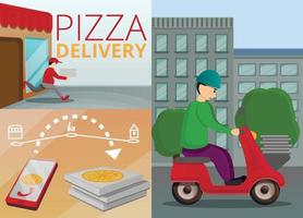 conjunto de banner de entrega de pizza, estilo cartoon vetor