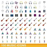 conjunto de 100 ícones de música, estilo cartoon vetor