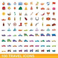 conjunto de 100 ícones de viagens, estilo cartoon vetor