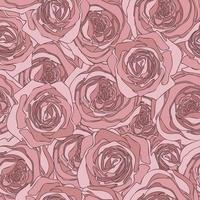 fundo estético perfeito com rosas de cor rosa empoeirada abstrata, padrão curvo de pétalas de rosa e flores de flor ilustração vetorial desenhada à mão para capa têxtil vetor