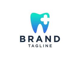 logotipo da clínica odontológica. sinal cruzado de forma azul com símbolo de dente de espaço negativo dentro. utilizável para logotipos de dentista, saúde e médicos. elemento de modelo de design de logotipo de vetor plano