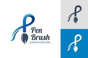 letra criativa p com design de ícone de caneta pincel para designer criativo, pintor, modelo de logotipo de loja de pincéis
