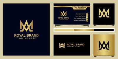 letra inicial ma logotipo da coroa para joias, design de logotipo da empresa de marca real com cartão de visita vetor